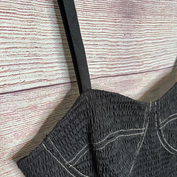 Marina Moscone Smocked Cotton Bustier Trendy Designer Lux Midi Dress Size 8 - Picture 8 of 16